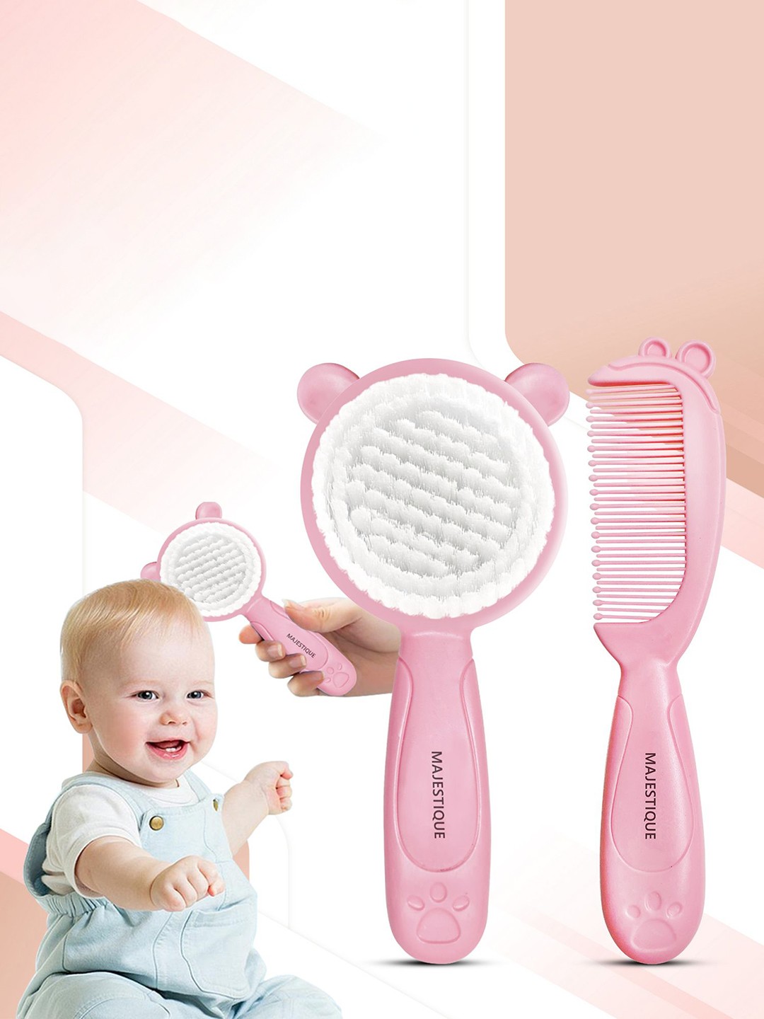 

MAJESTIQUE Set Of 2 Brush & Comb Baby Hair Care Set, Pink
