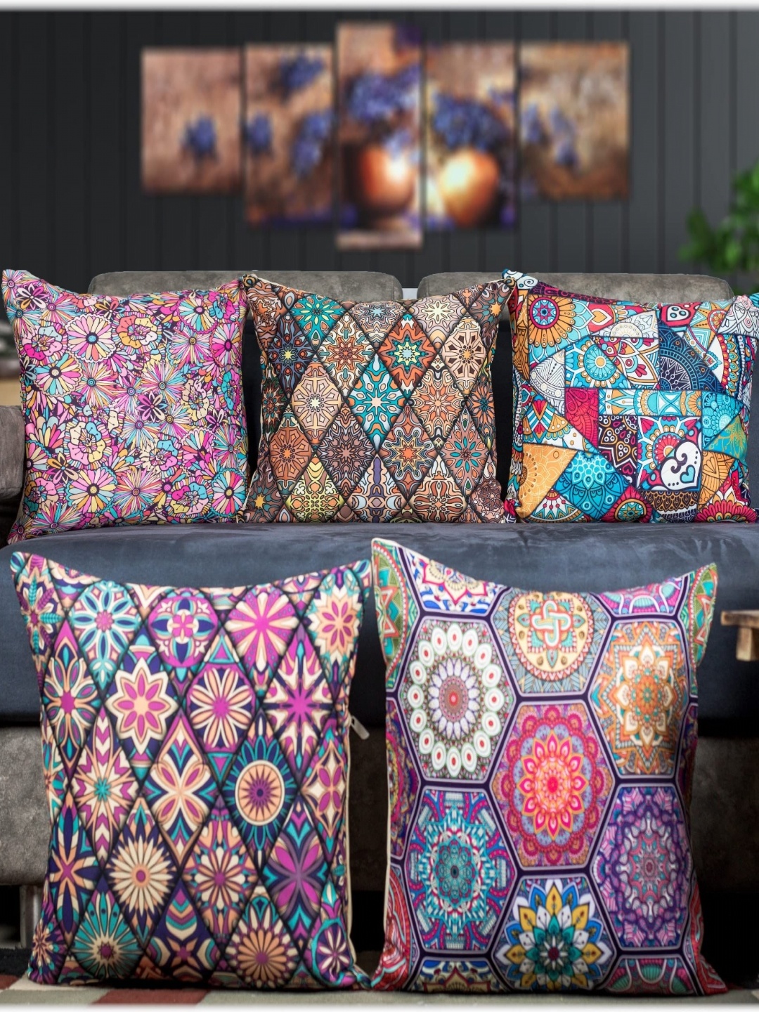 

Vendola Red & Blue 5 Pieces Ethnic Motifs Printed Square Cushion Covers