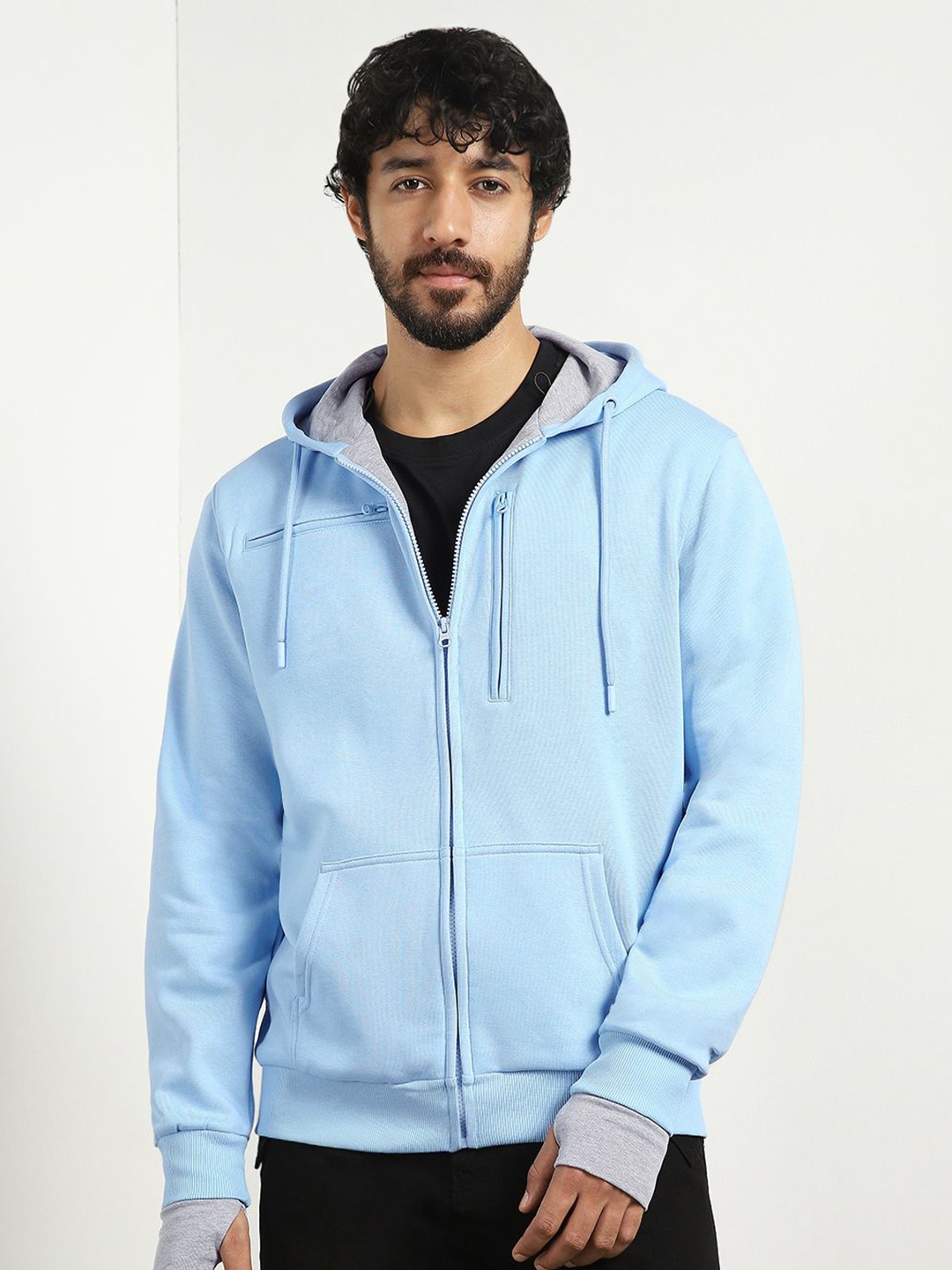

NOBERO Men Hooded Long Sleeves Front-Open Sweatshirt, Blue