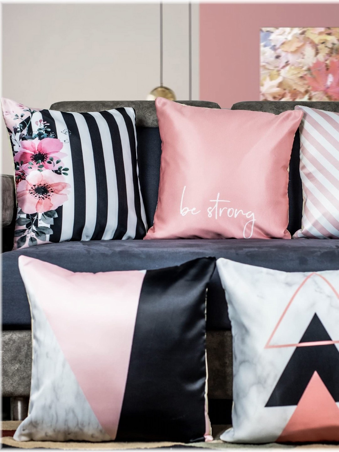 

Vendola White & Black 5 Pieces Floral Satin Square Cushion Covers