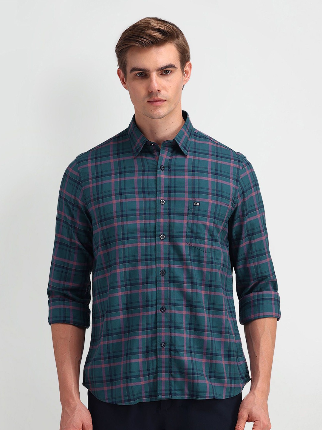 

Arrow Sport Men Modern Slim Fit Opaque Checked Casual Shirt, Green