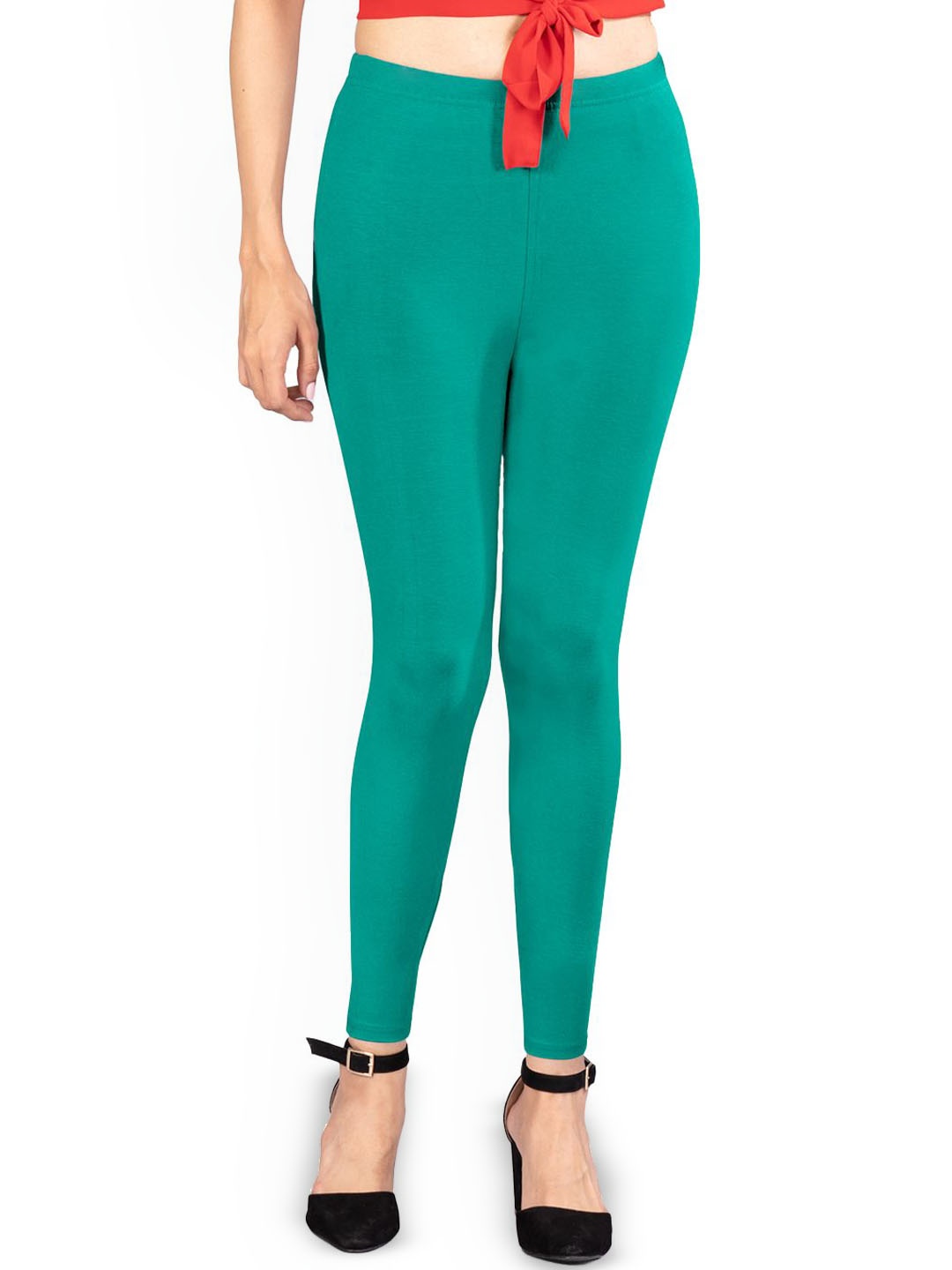 

indian flower Mid-Rise Ankle-Length Leggings, Green