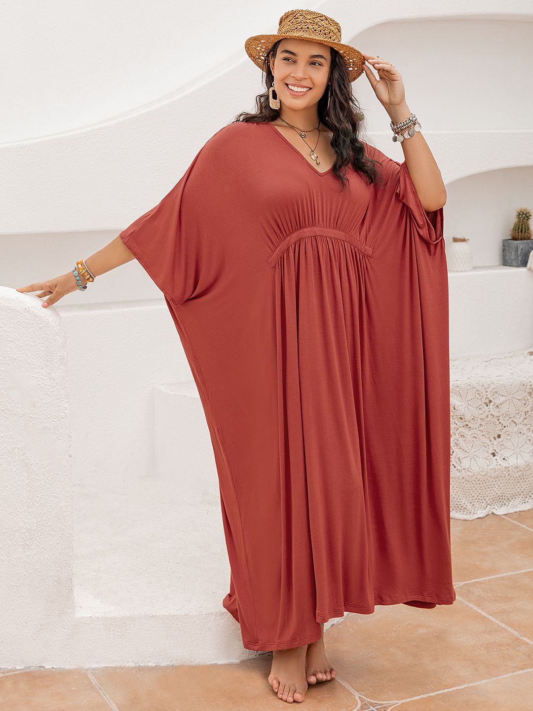 

JC Mode Women Casual Kaftan Maxi Dress, Red