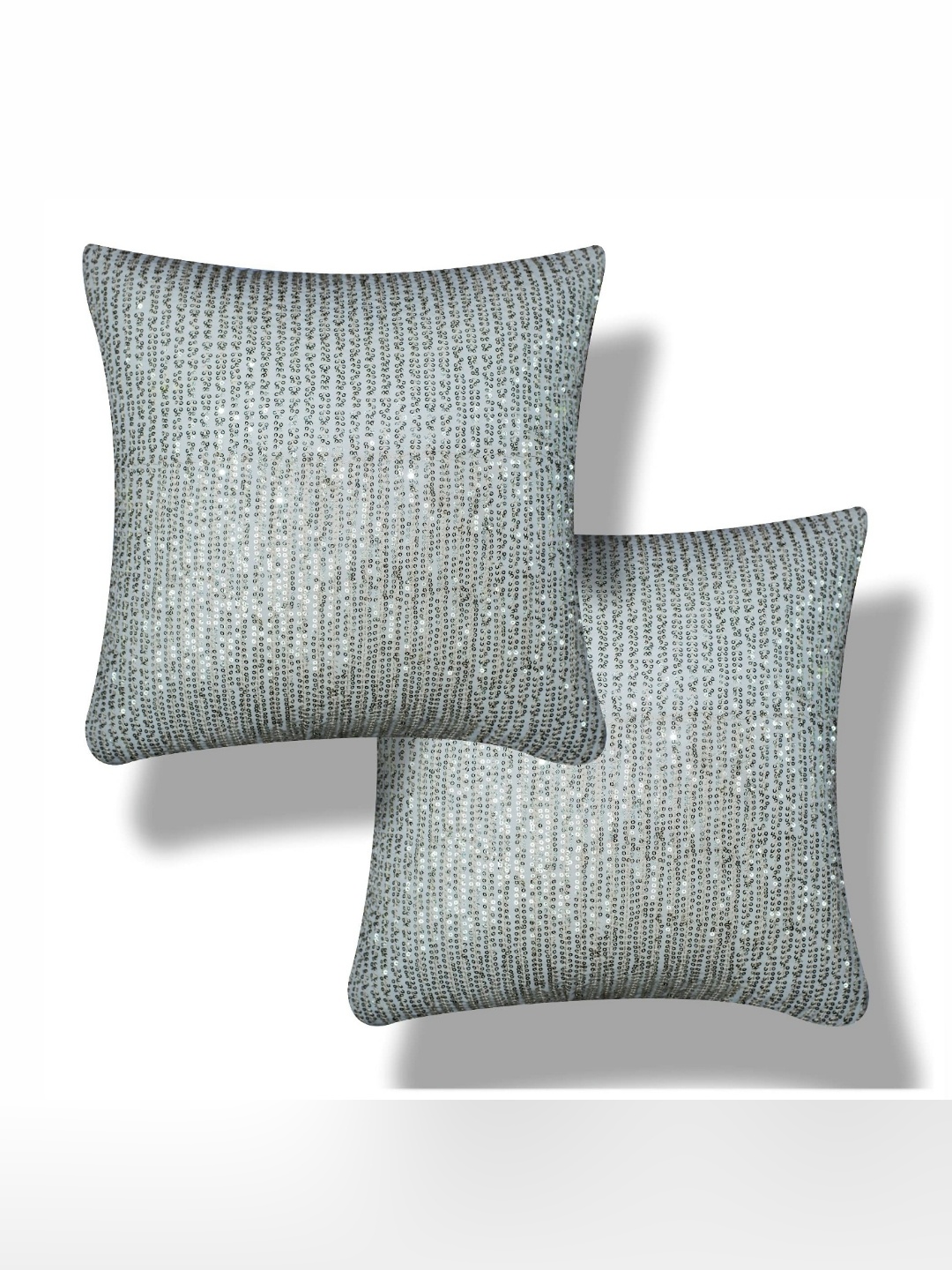 

Vendola Silver-Toned 2 Pieces Striped Embroidered Square Cushion Covers