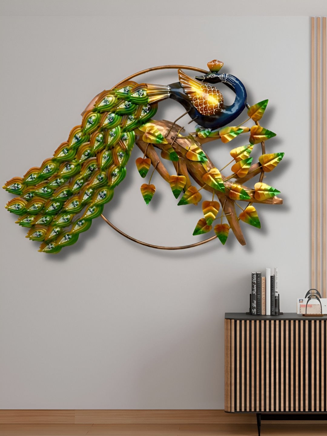 

ANSHIKA INTERNATIONAL Green & Blue Metal Peacock Wall Decor