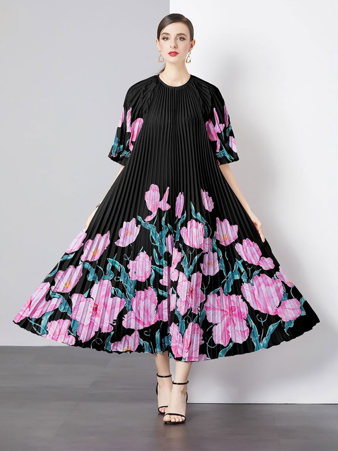 

JC Collection Women Floral Print Fit & Flare Maxi Dress, Black