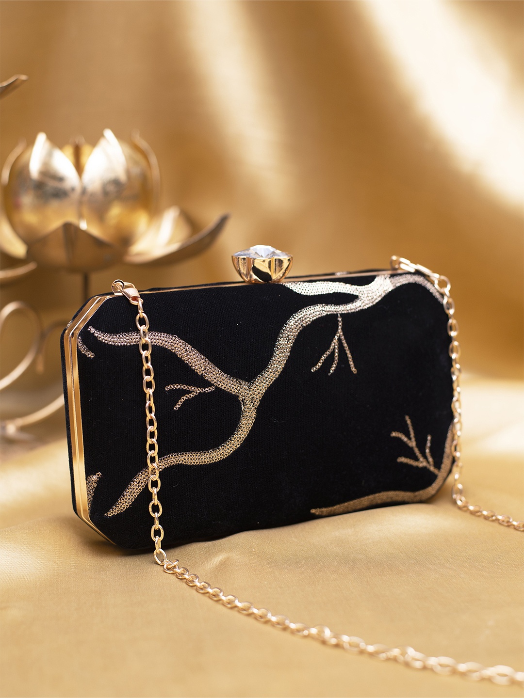

ARTKLIM Embroidered Box Clutch, Black