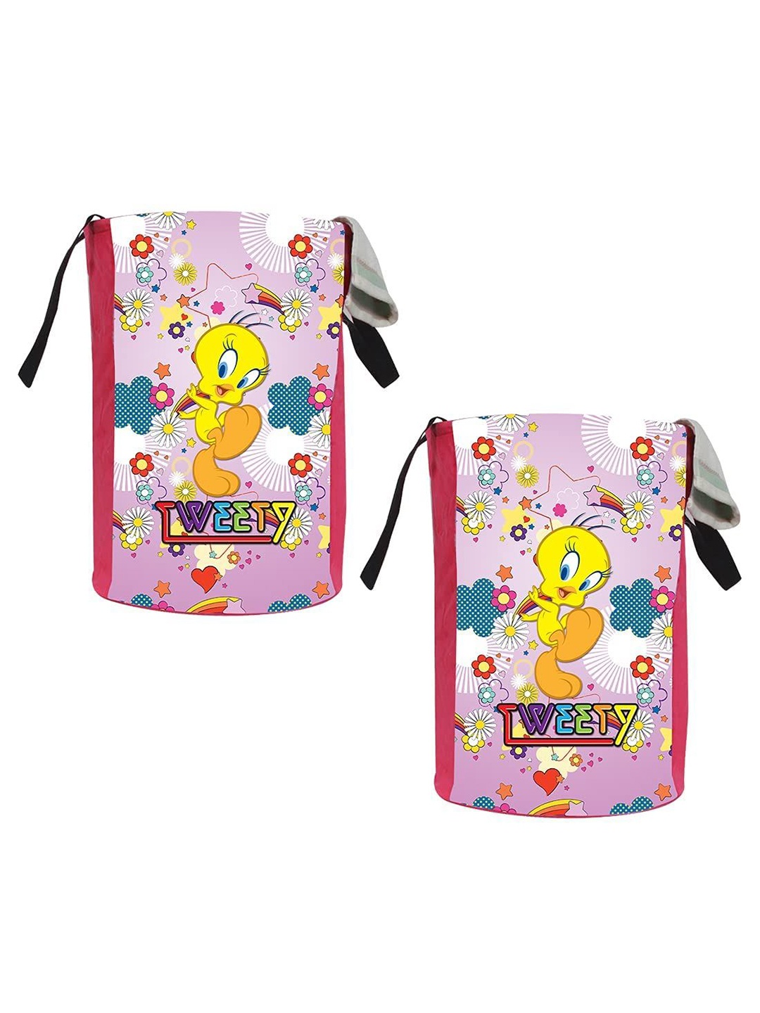 

prettykrafts Pink & Yellow 2 Pieces Printed Laundry Bag 45 L Each