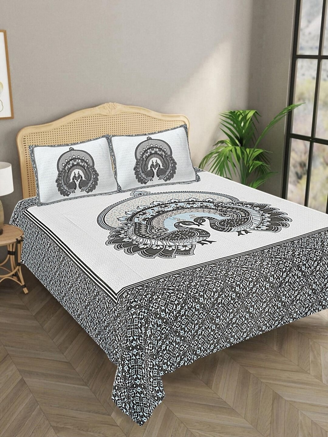 

Bombay Spreads Grey & White Ethnic Motifs 144 TC King Bedsheet with 2 Pillow Covers