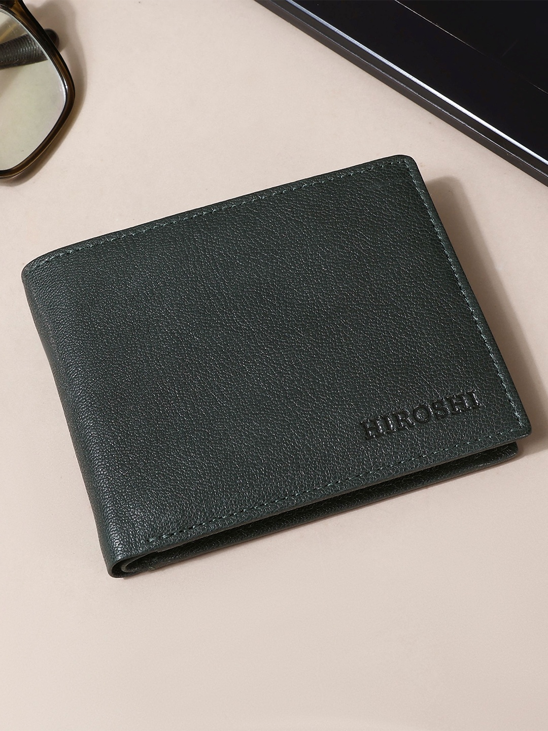 

HIROSHI Men Leather Two Fold Wallet, Green