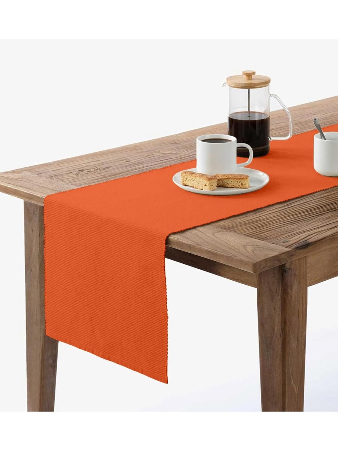 

Lushomes Orange-Colored Ribbed Rectangular Pure Cotton Table Runner