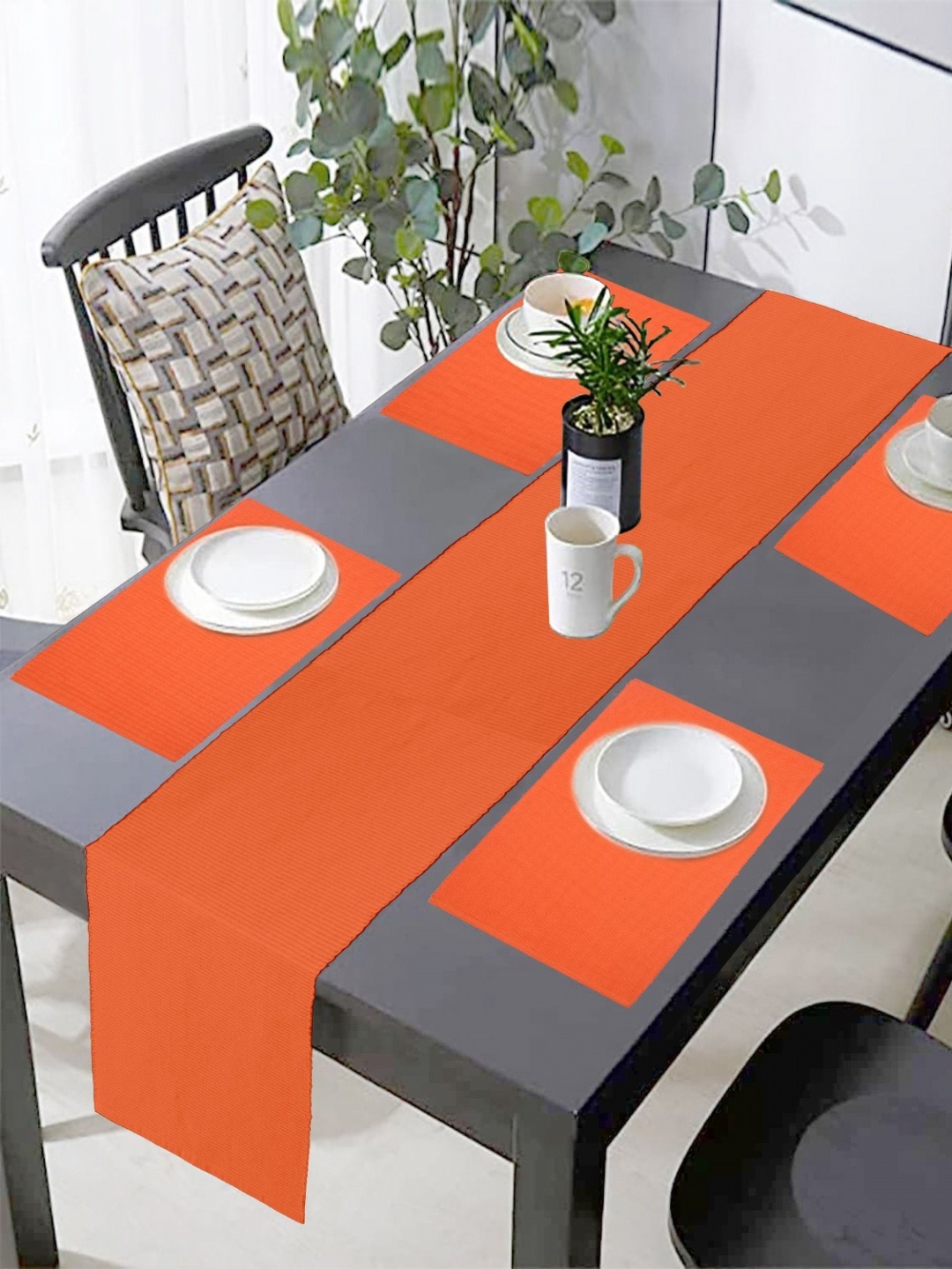 

Lushomes Orange 5 Pieces Textured Cotton Table Linen Set