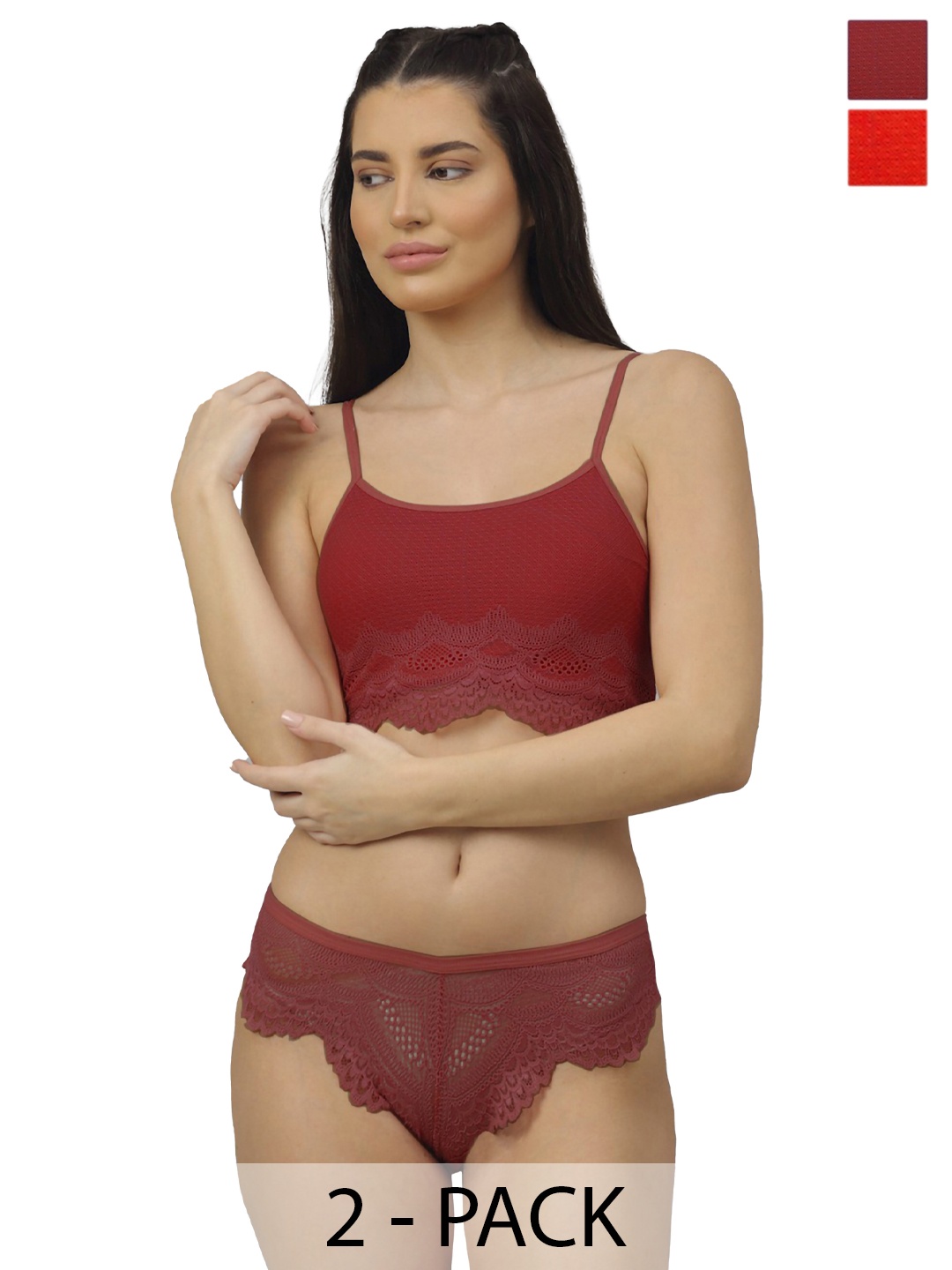 

Aamarsh Women's Pack Of 2 Self Design Lingerie Set AD_B_Sana-Set2, Red