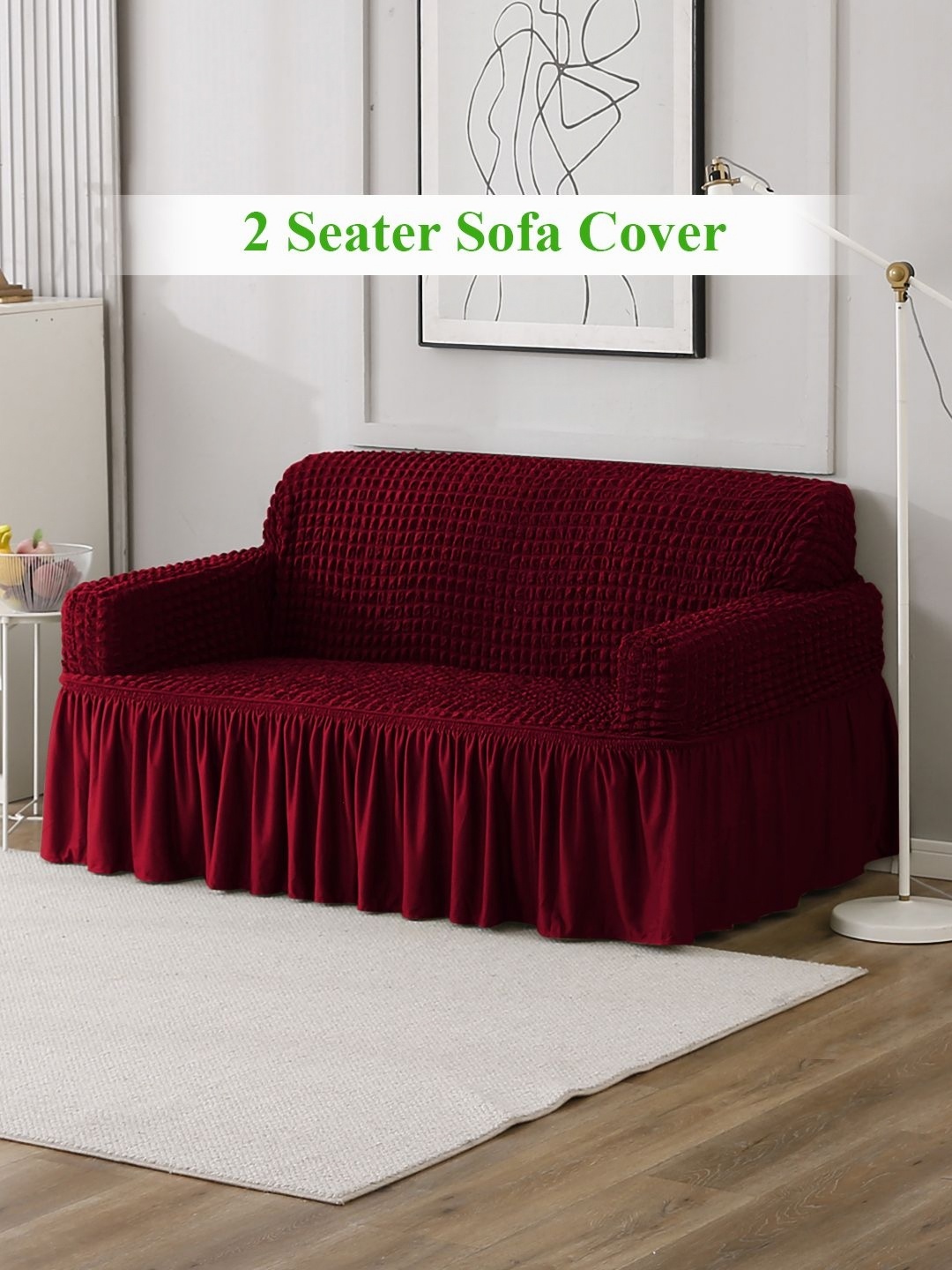 

HOKIPO Maroon Self Design 2-Seater Stretchable Sofa Cover With Arms