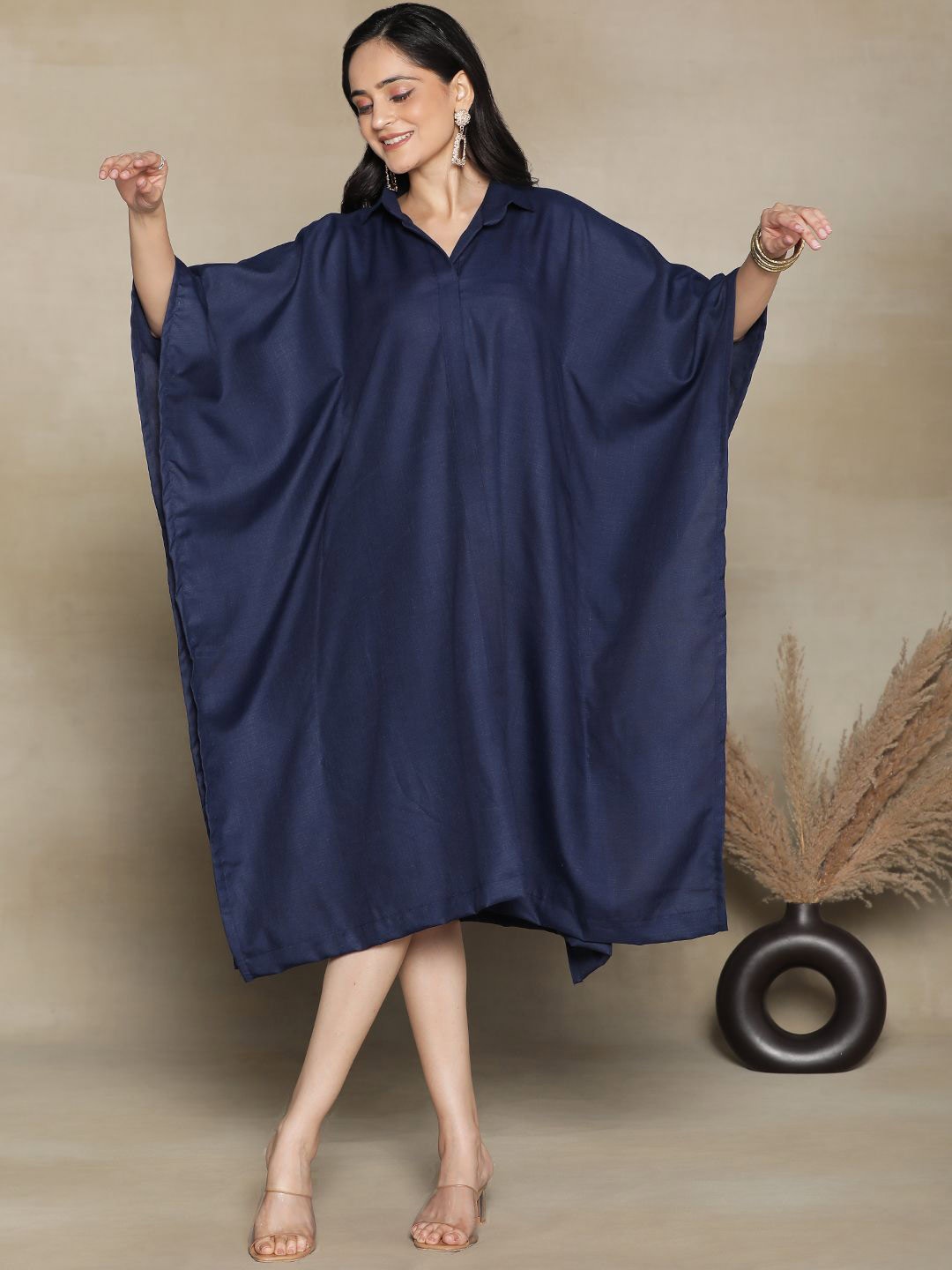 

LetsDressUp Women Kimono Sleeve Kaftan Dress, Navy blue