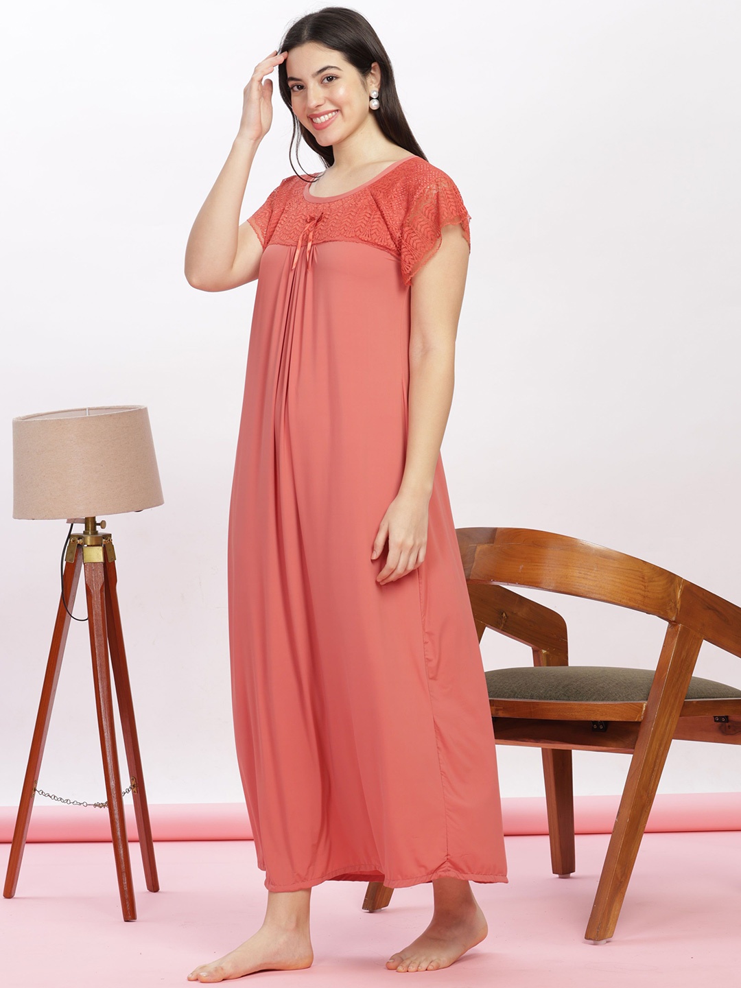 

9shines Label Round Neck Maxi Nightdress, Rust