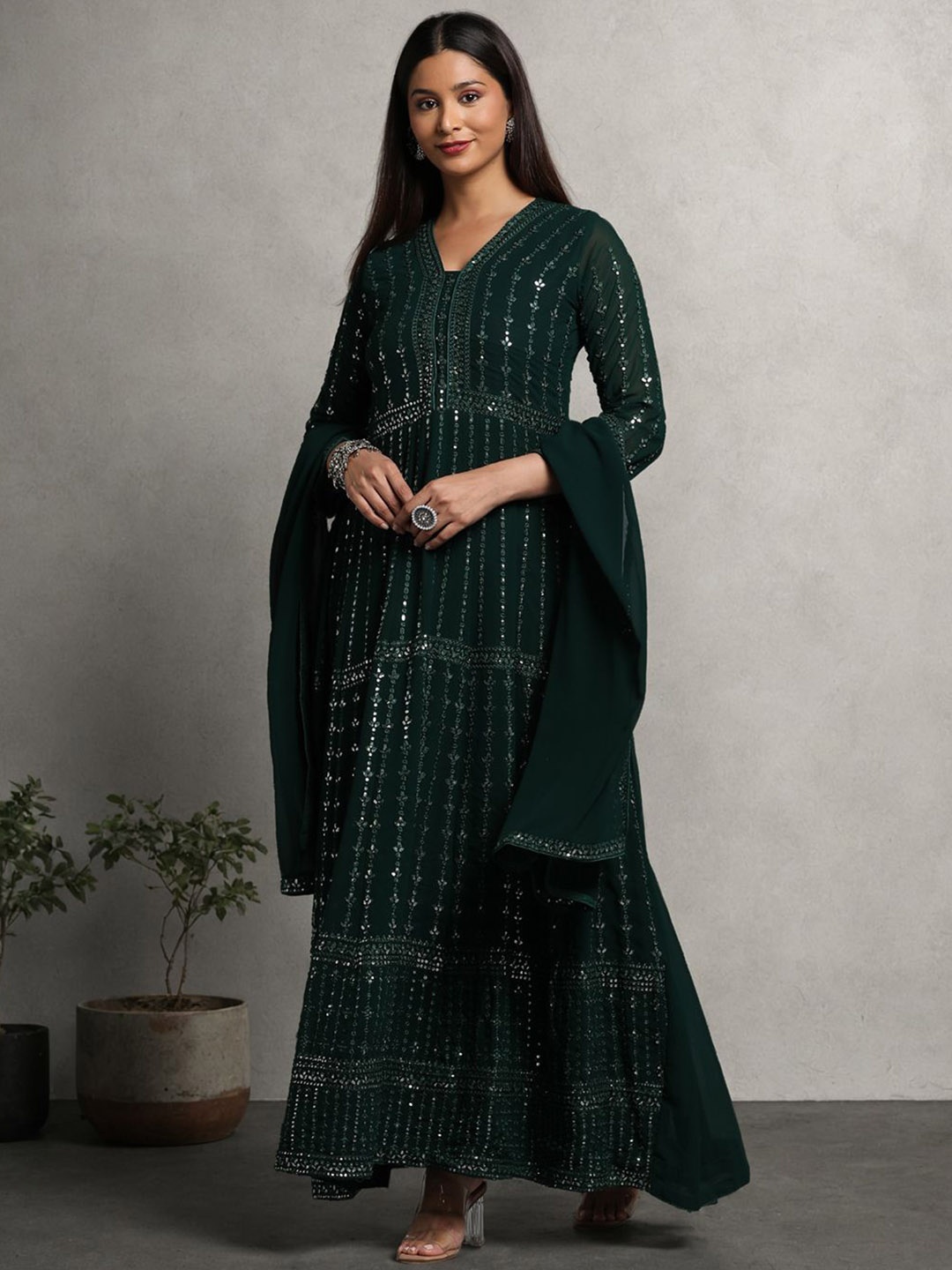 

Miss Ethnik Embroidered Gown With Dupatta, Green