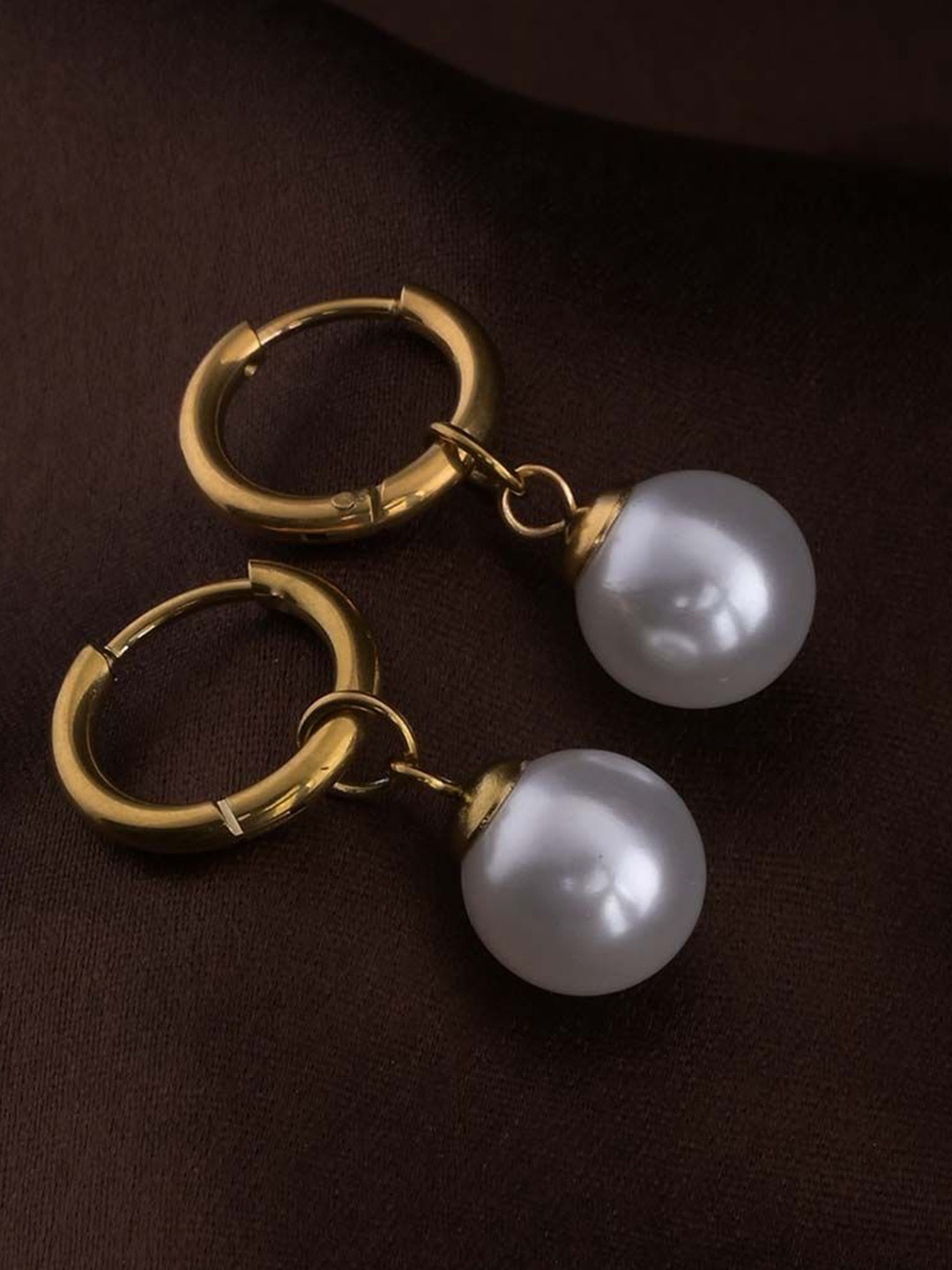 

PALMONAS Gold Plated Stainless Steel Pearls Hoop Earrings