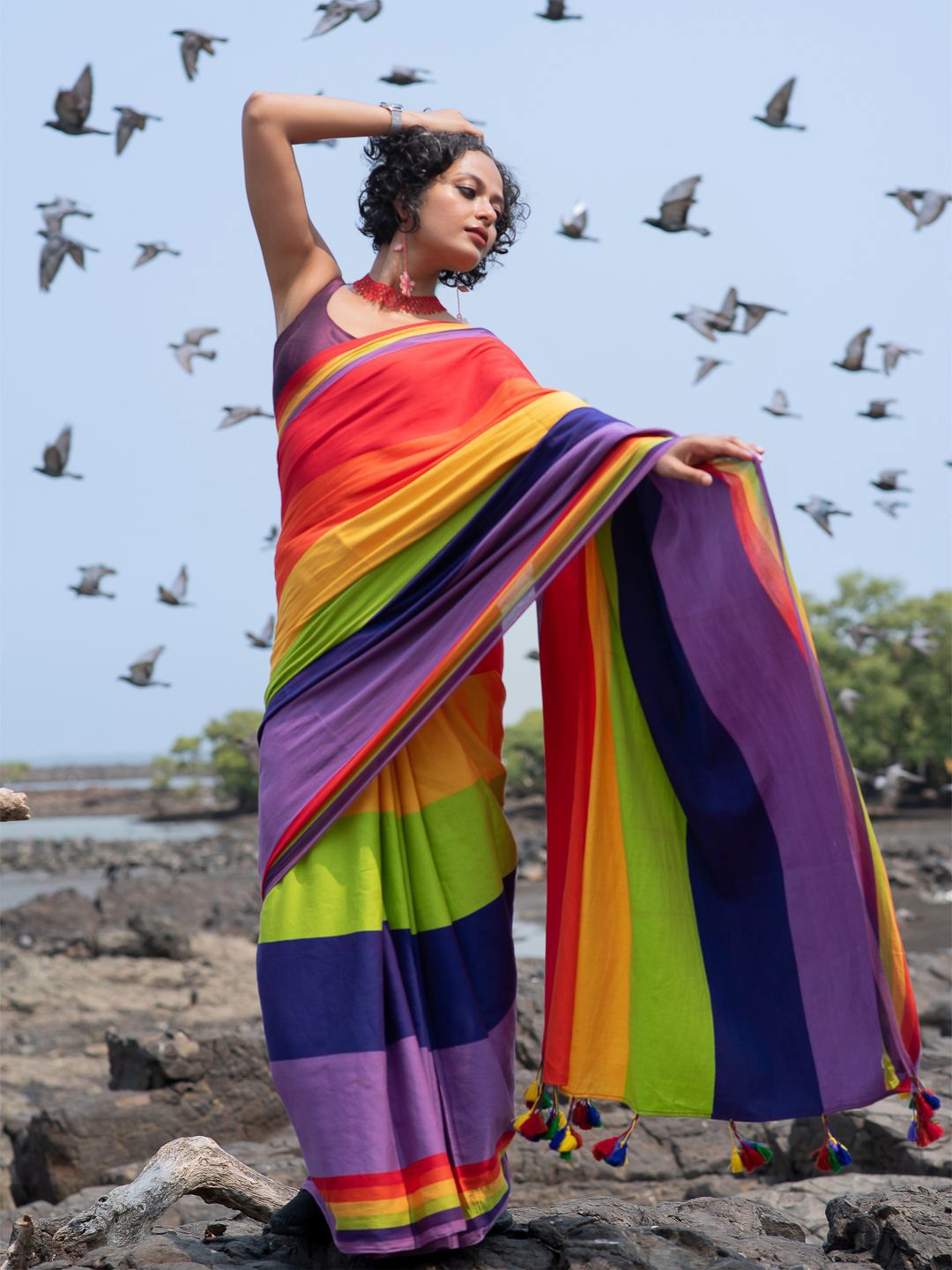 

Suta Colourblocked Pure Cotton Saree, Purple