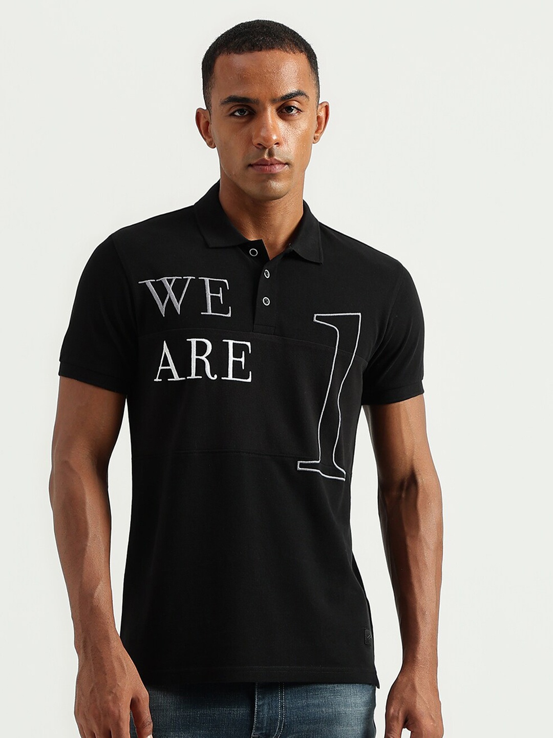 

United Colors of Benetton Typography Printed Polo Collar Coton T-shirt, Black