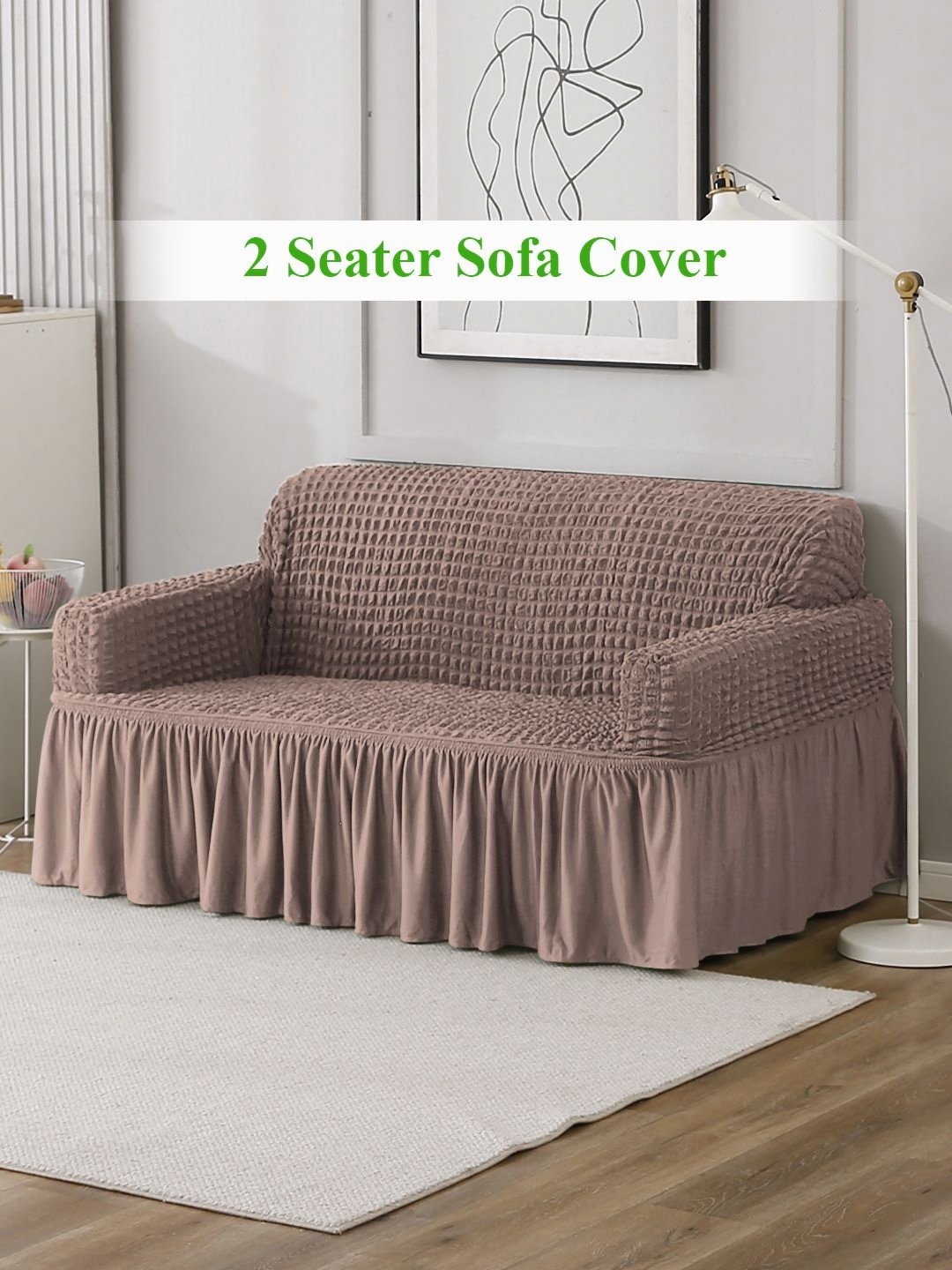

HOKIPO Brown Self Design 2 Seater Sofa Cover With Arms, Mauve