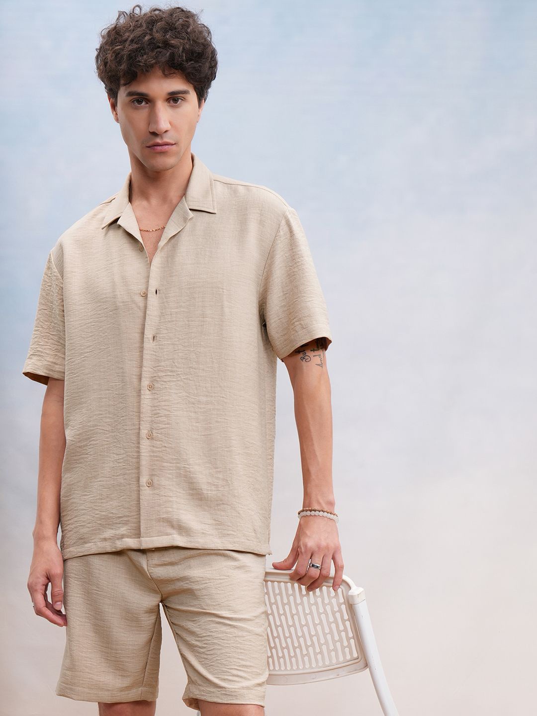 

HIGHLANDER Relaxed Fit Shirt With Short, Beige