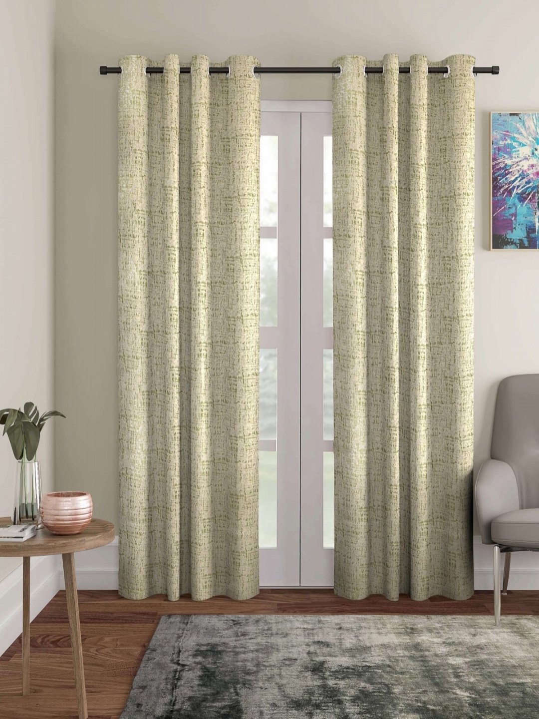 

Myntra Elegant Homes Green & Beige 2 Pieces Abstract Room Darkening Long Door Curtain