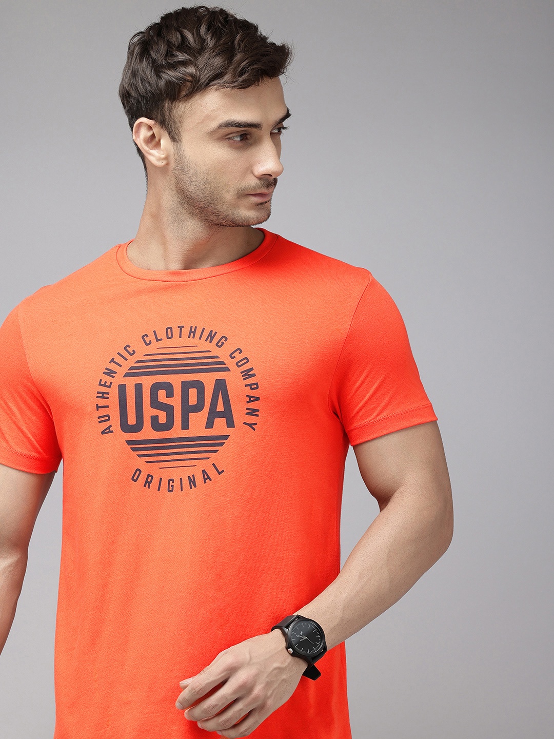 

U.S. Polo Assn. Brand Logo Printed Pure Cotton Slim Fit T-shirt, Orange