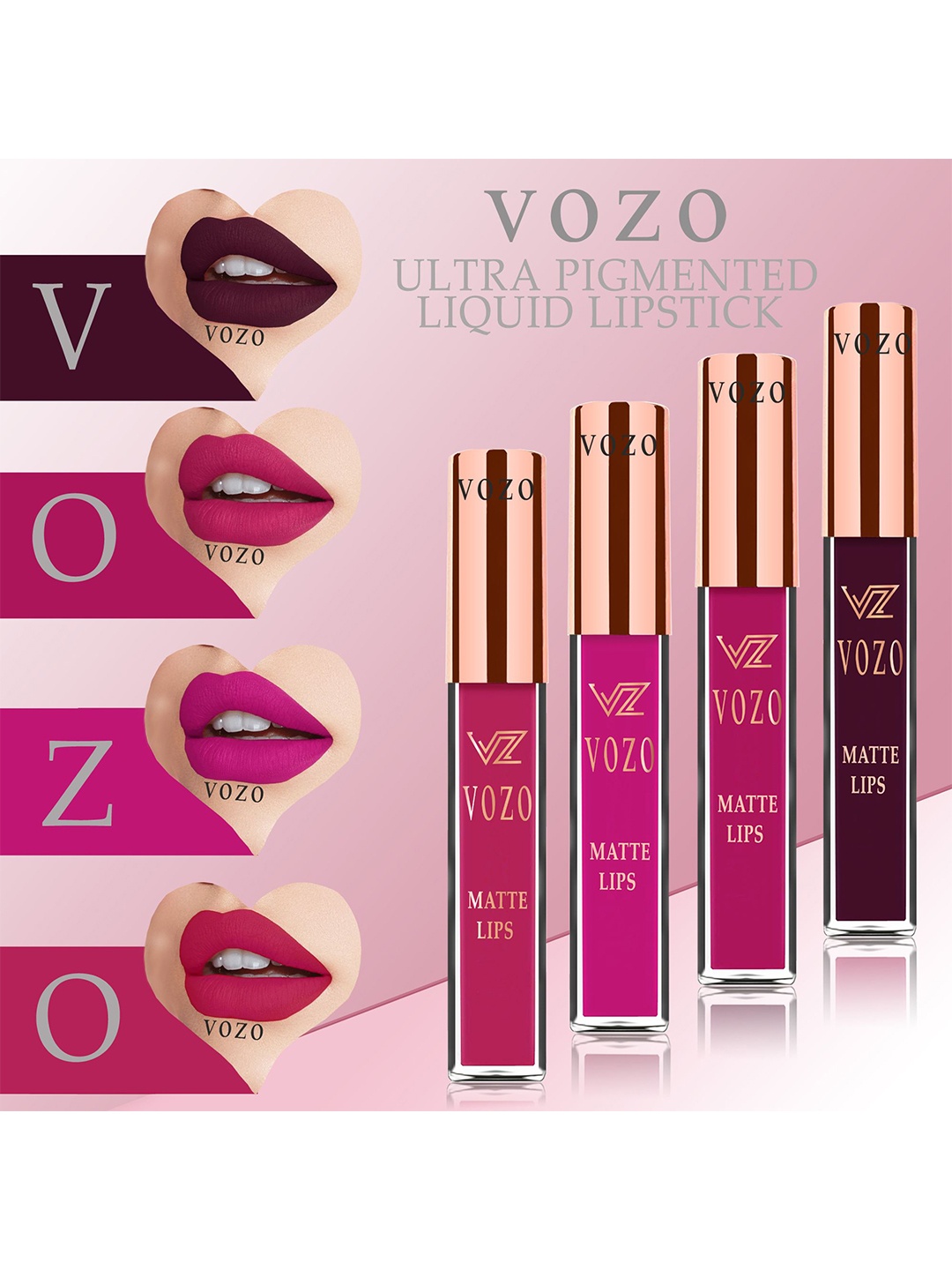 

VOZO Set Of 4 Stay-All-Day Matte Liquid Lipstick 4ml Each- 102-106-202-204, Maroon