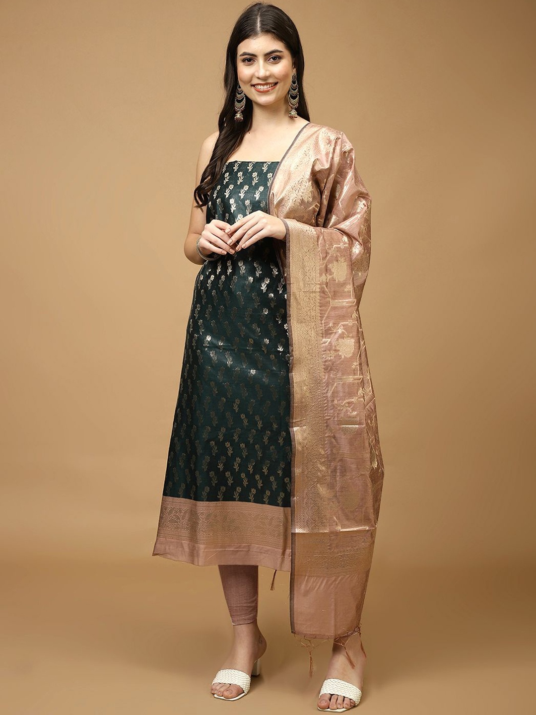 

Meena Bazaar Art Silk Unstitched Dress Material, Green
