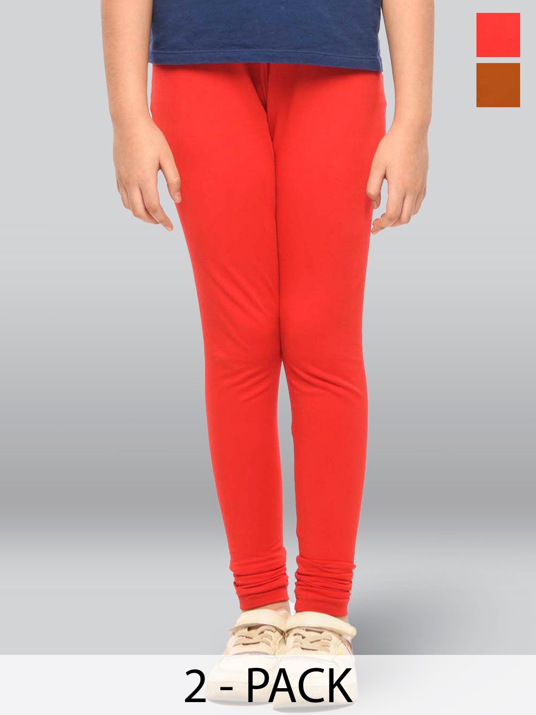 

LYRA Girls Pack Of 2 Cotton Ankle-Length Leggings, Orange