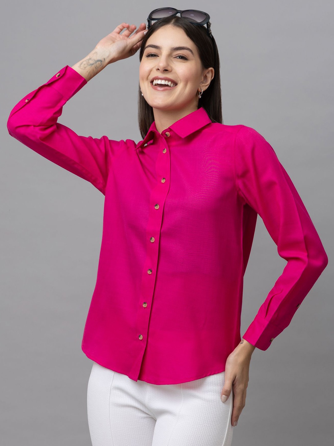 

PURYS WORKSPACE Women Standard Opaque Formal Shirt, Fuchsia