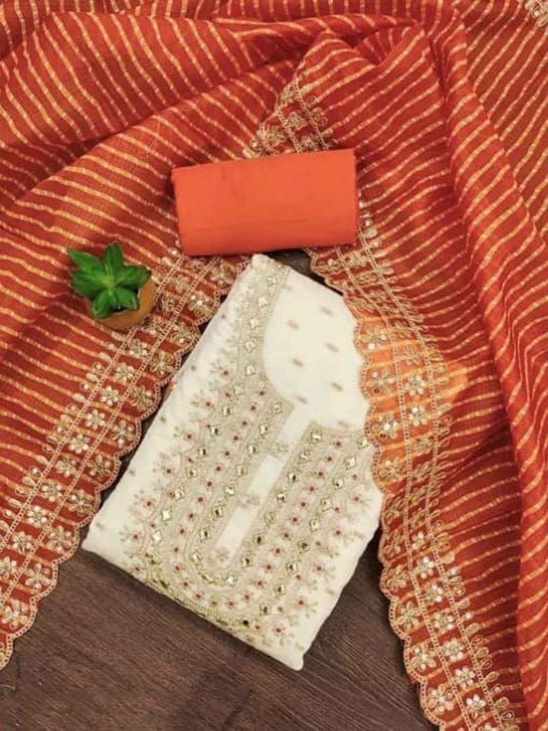 

LeeliPeeri Designer Embroidered Unstitched Dress Material, Orange
