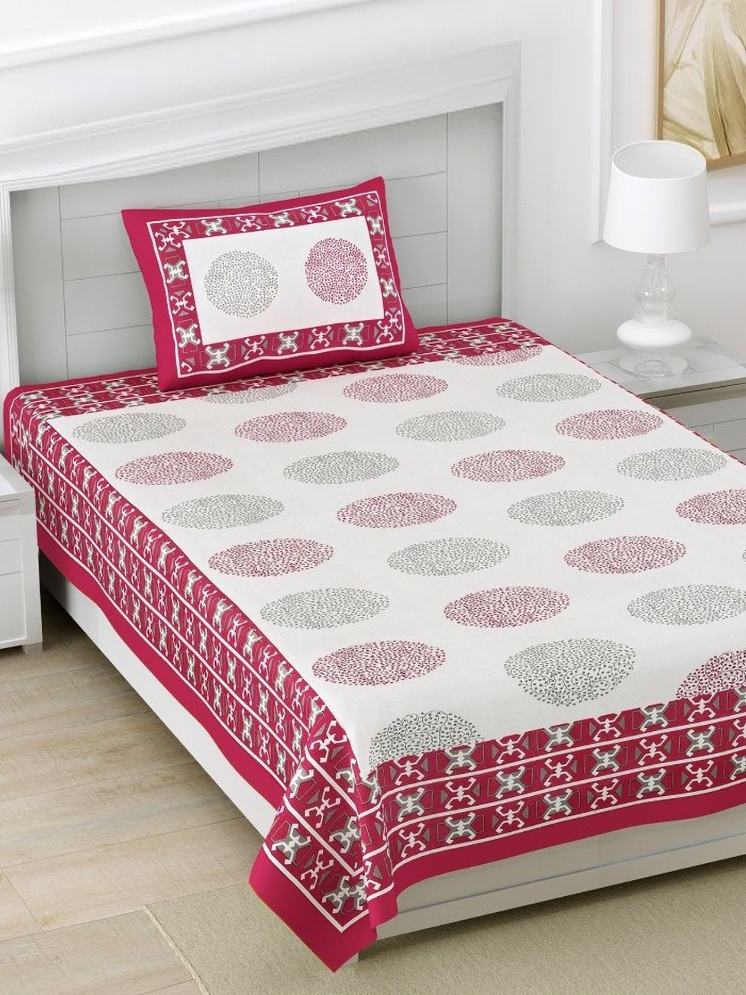 

HOMELINE Red & White Geometric 160 TC Cotton Single Bedsheet With 1 Pillow Cover