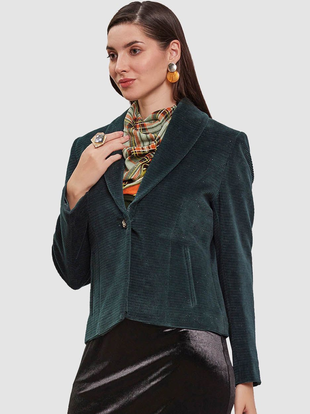 

LURE URBAN Women Notched Lapel Single-Breasted Pea Coat, Green