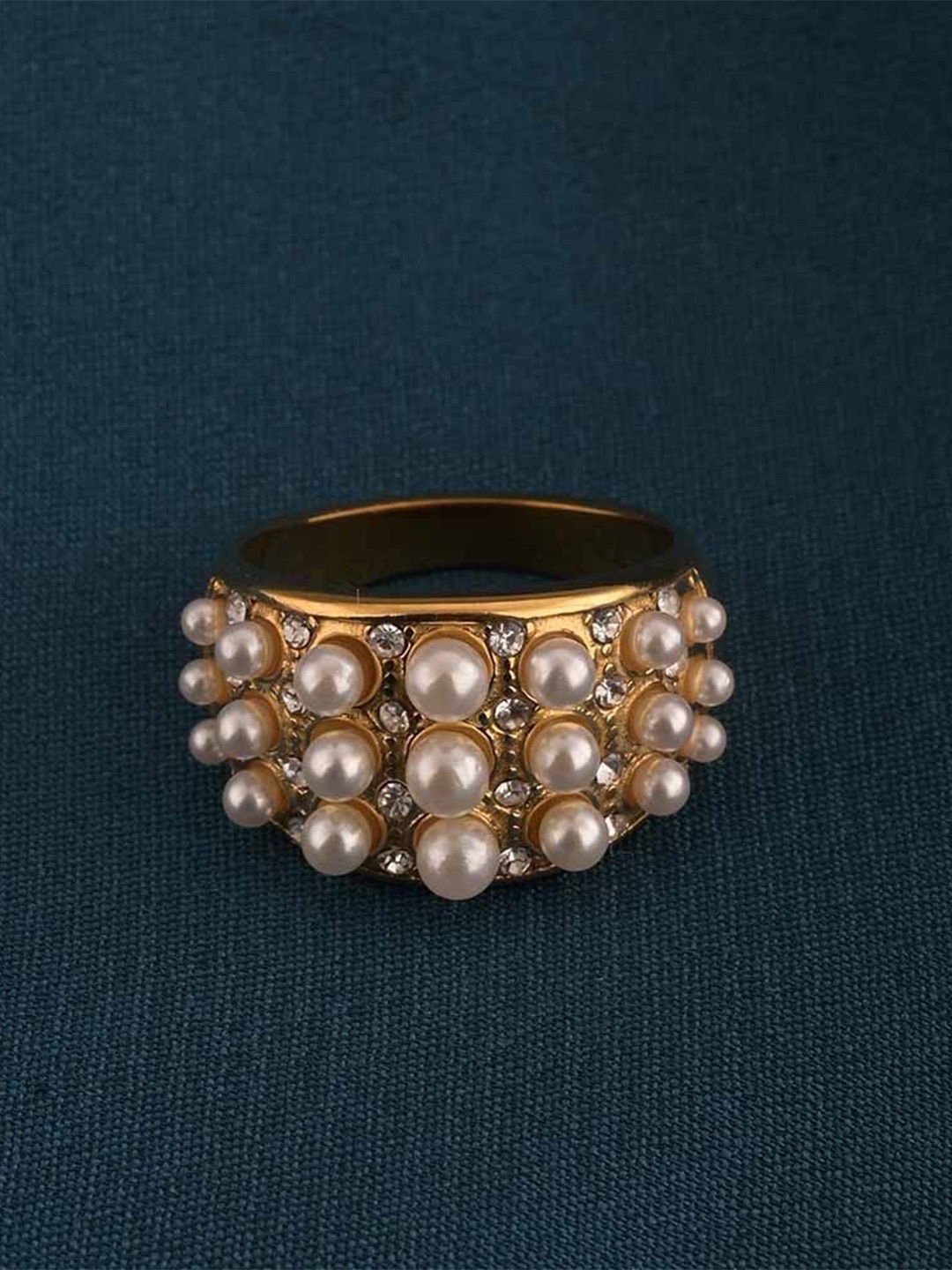 

PALMONAS Gold Plated Stainless Steel Pearls Finger Ring