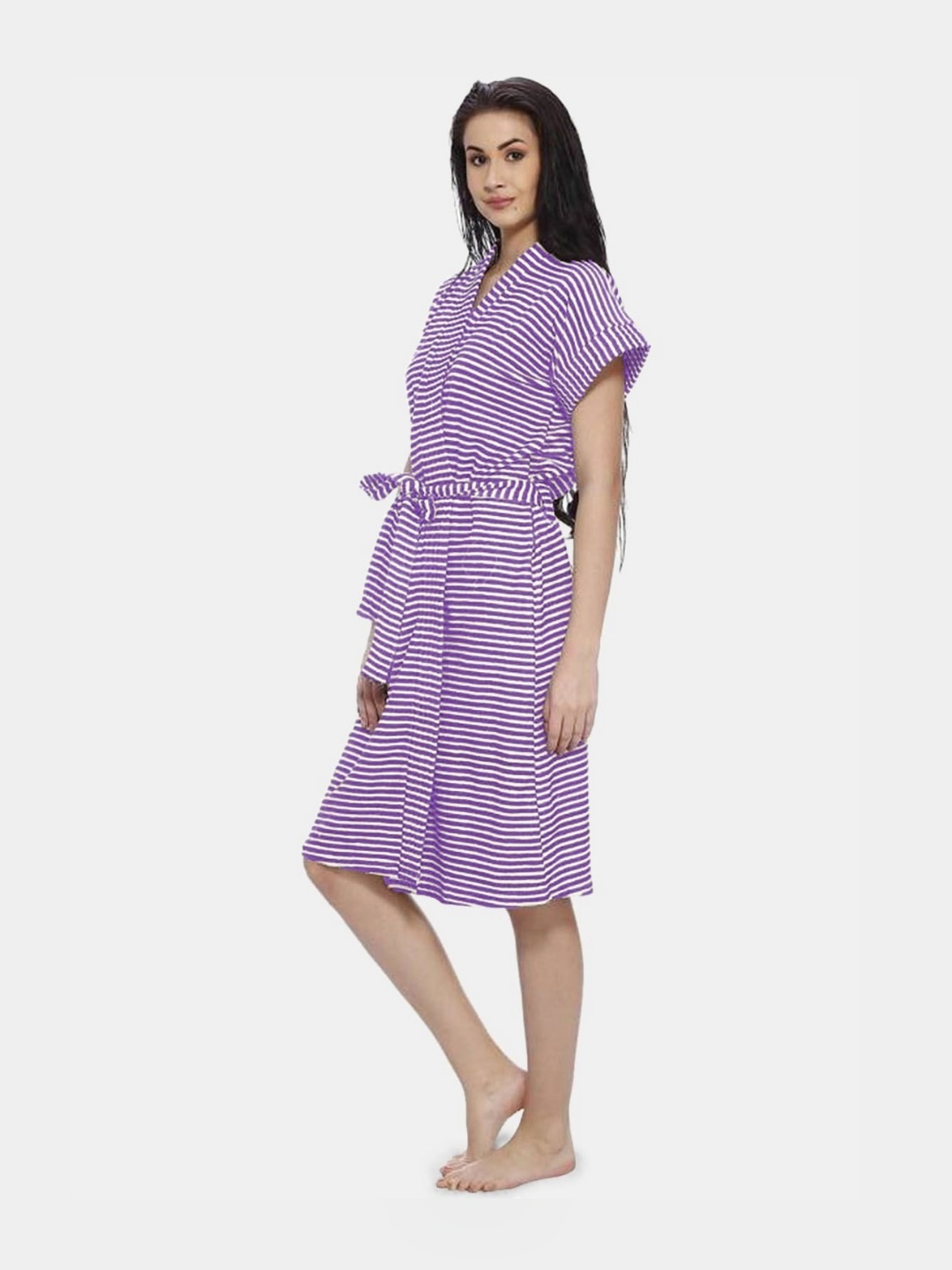 

FILMAX ORIGINALS Violet & White Terry Striped Bath Robe