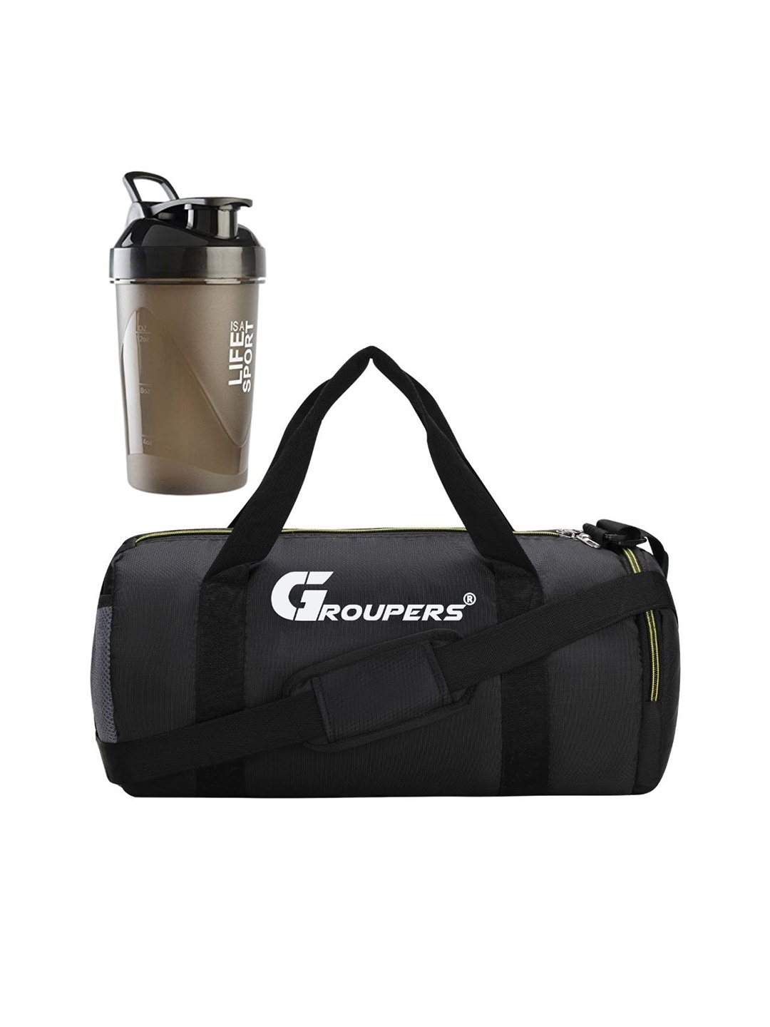 

GROUPERS Medium Foldable Sports Duffel Bag With Shaker Bottle, Black