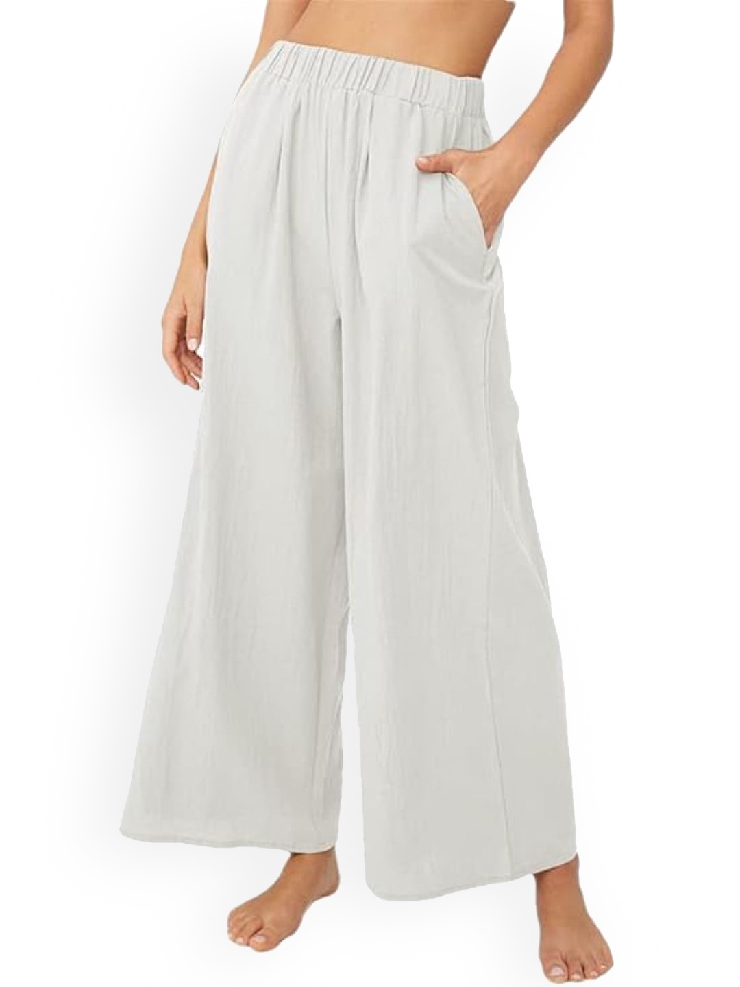 

KPOP Women Solid Relaxed Loose Fit Regular Trousers, White
