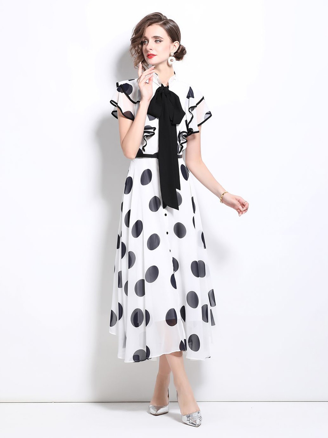 

JC Collection Polka Dots Printed Knee Length Dress, Multi