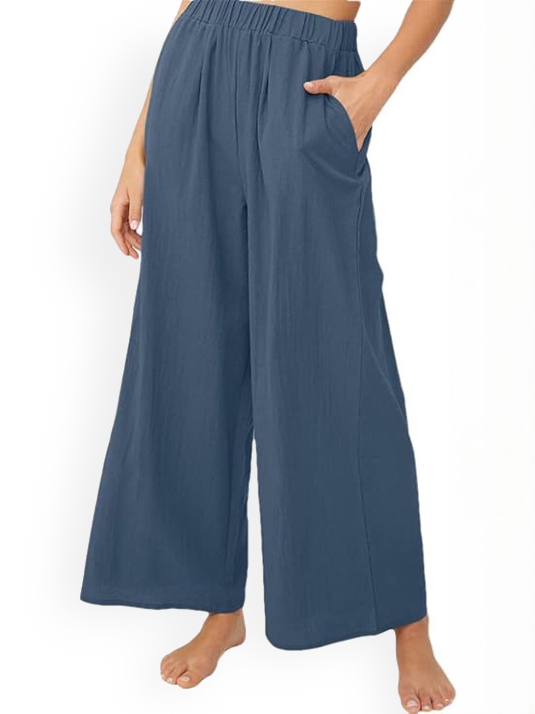 

KPOP Women Relaxed Flared Trousers, Navy blue