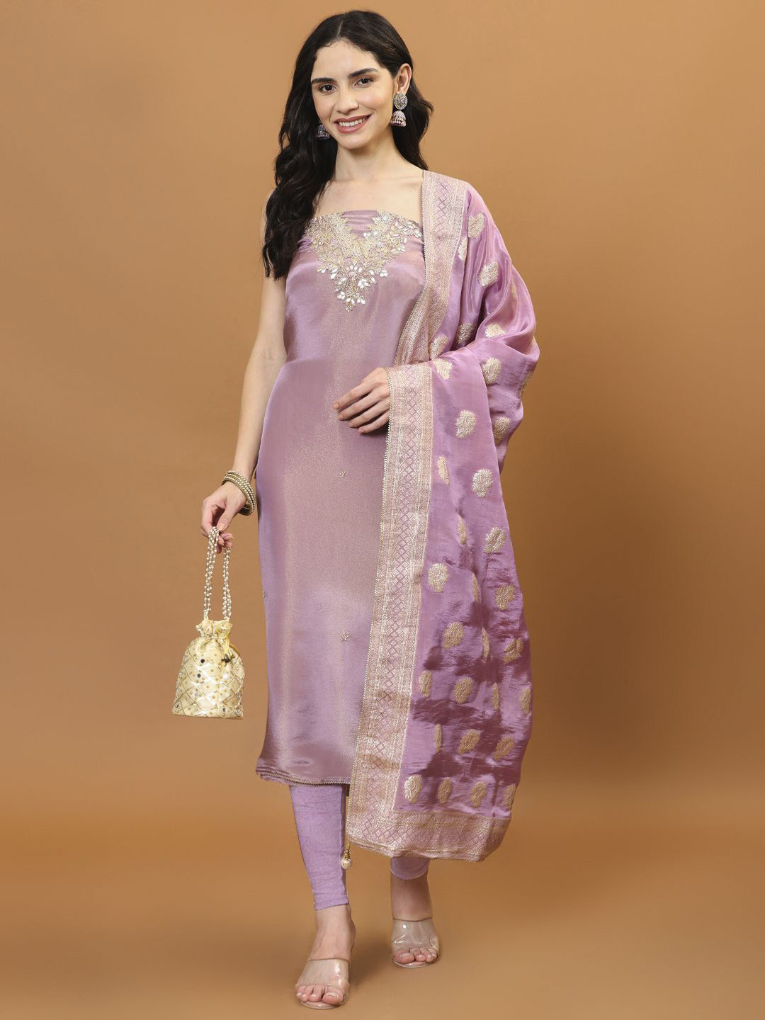 

Meena Bazaar Embroidered Unstitched Dress Material, Purple