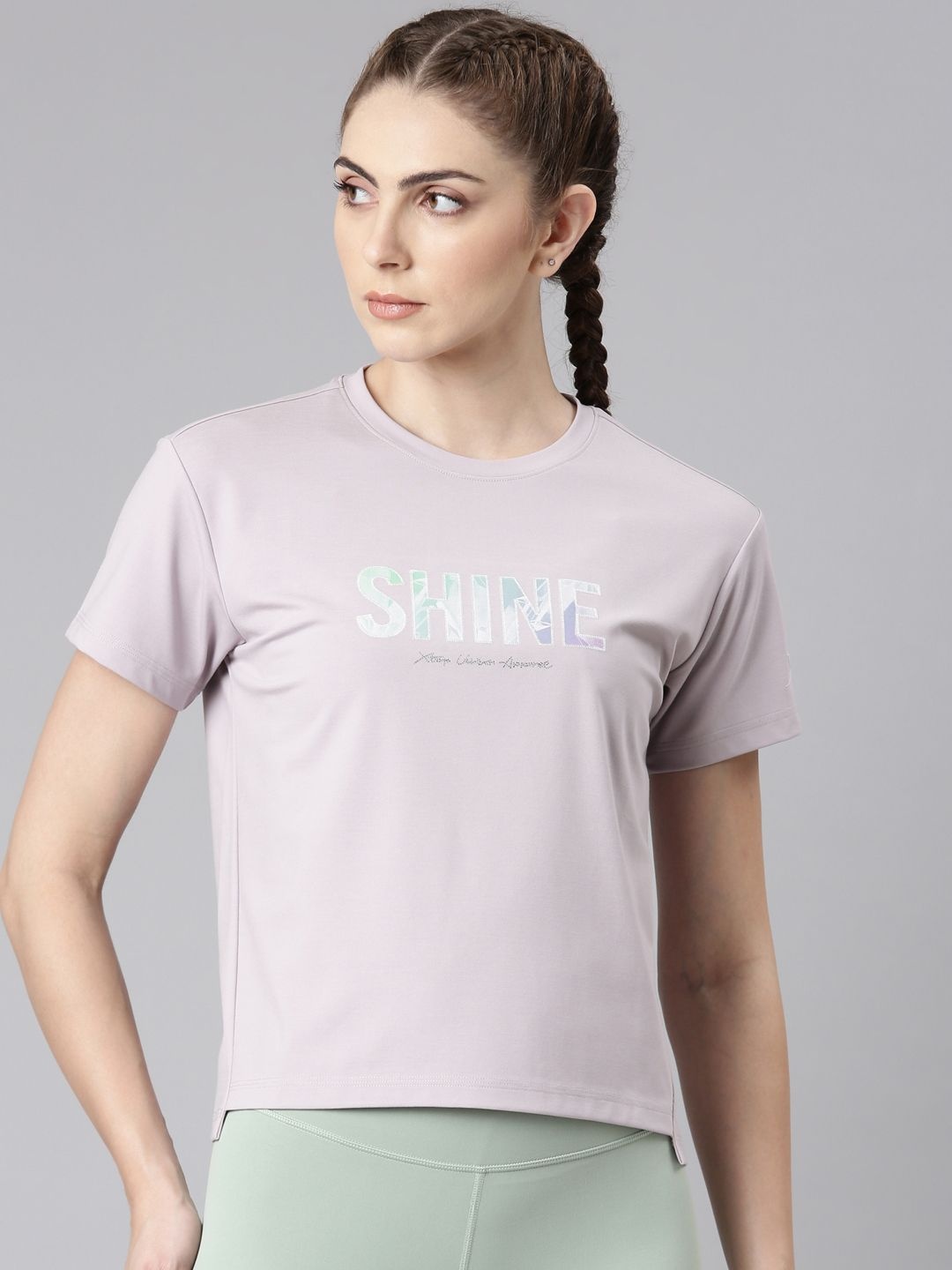 

Xtep Women Typography Printed Round Neck Relaxed Fit T-shirt, Grey
