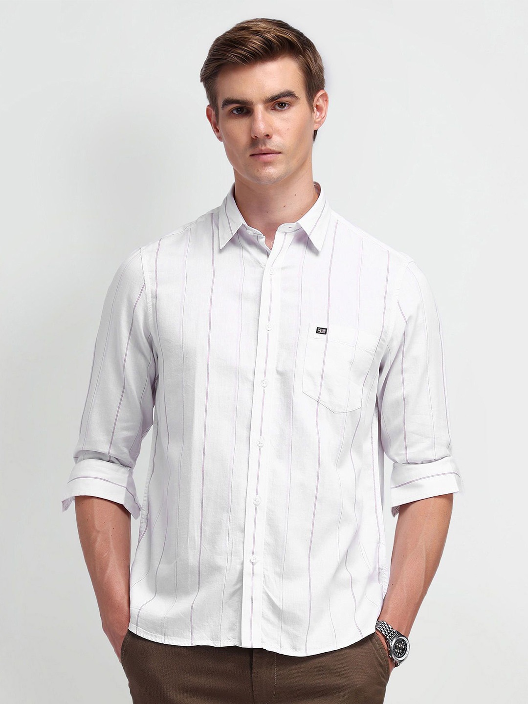 

Arrow Sport Men Modern Slim Fit Opaque Striped Casual Shirt, White