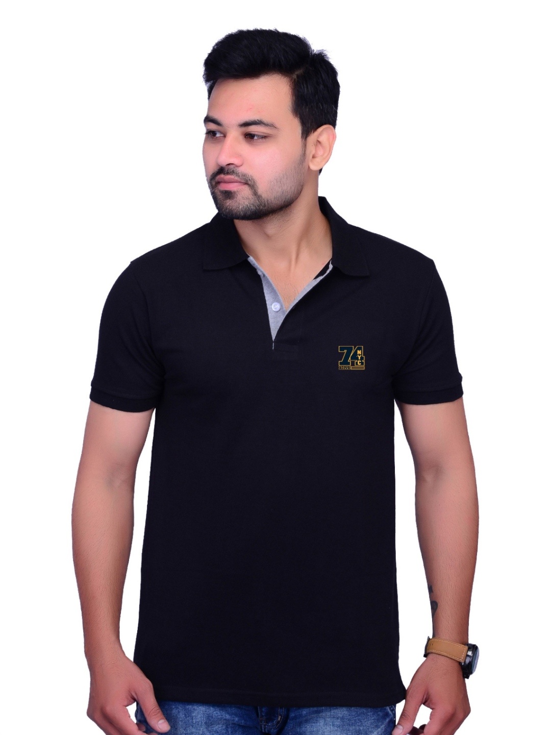 

LA MILANO Men Polo Collar Slim Fit T-shirt, Black