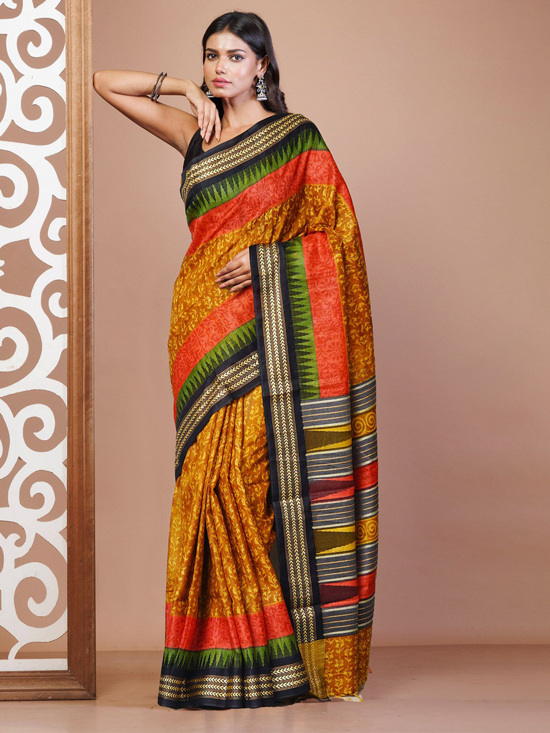 

Unnati Silks Ethnic Motifs Zari Pure Silk Handloom Tussar Saree, Yellow