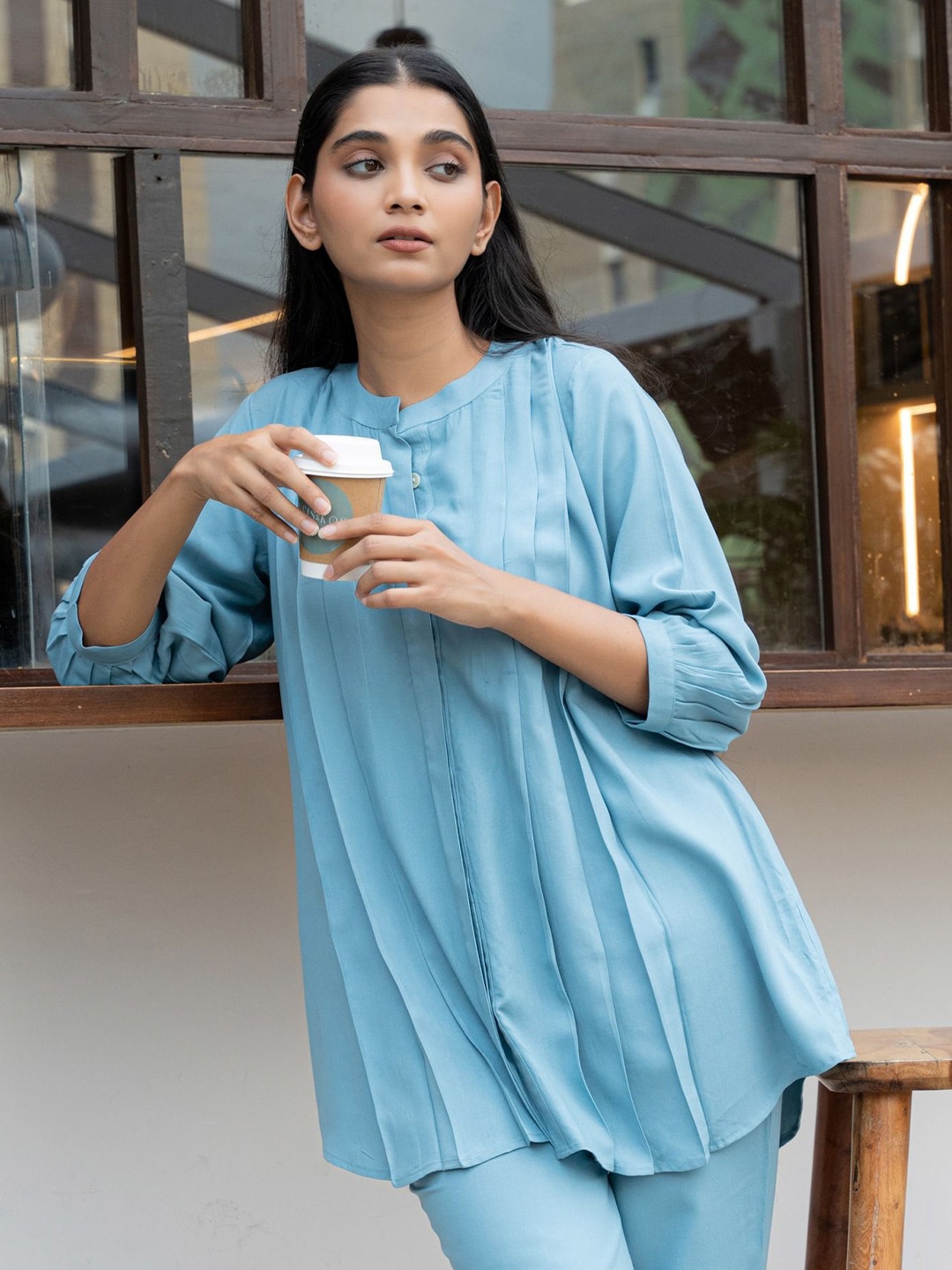 

GULABOSITABO Women Sweetheart A-Line Solid Top, Blue