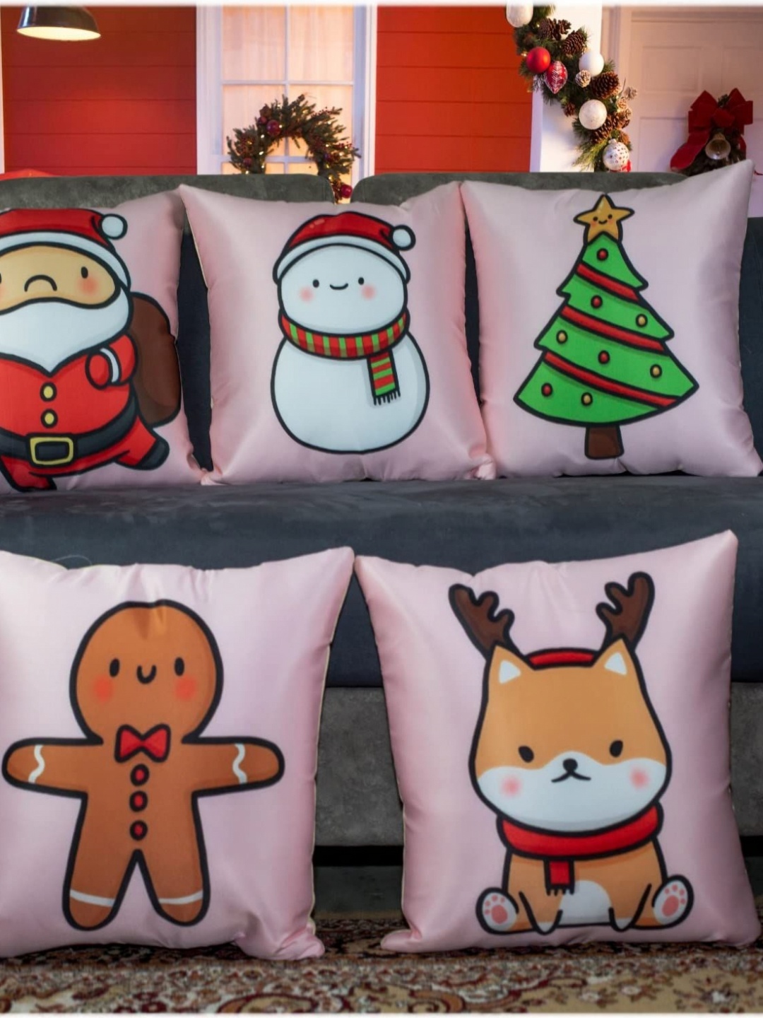 

Vendola White & Red 5 Pieces Cartoon Characters Satin Square Cushion Covers
