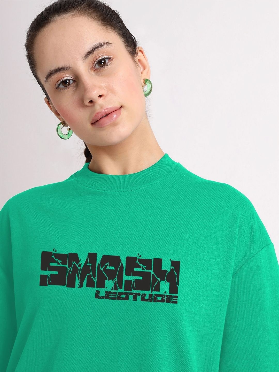 

Leotude Women Graphic Printed Oversized T-shirt, Green