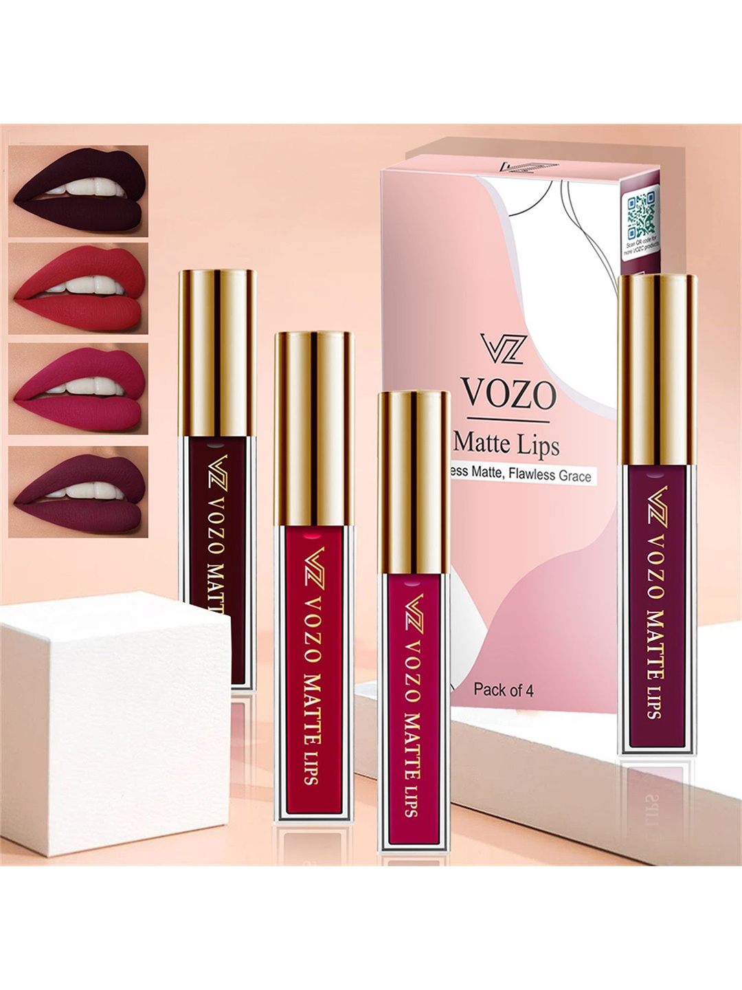 

VOZO Set Of 4 Matte Lips Liquid Lipstick 4 ml Each Shade 102-104-105-201, Maroon